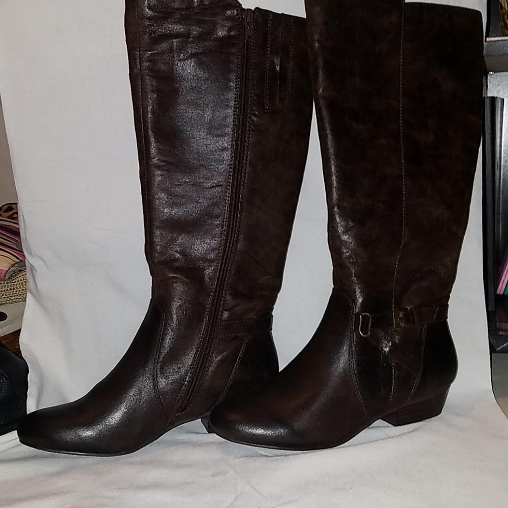 Brown leather boots